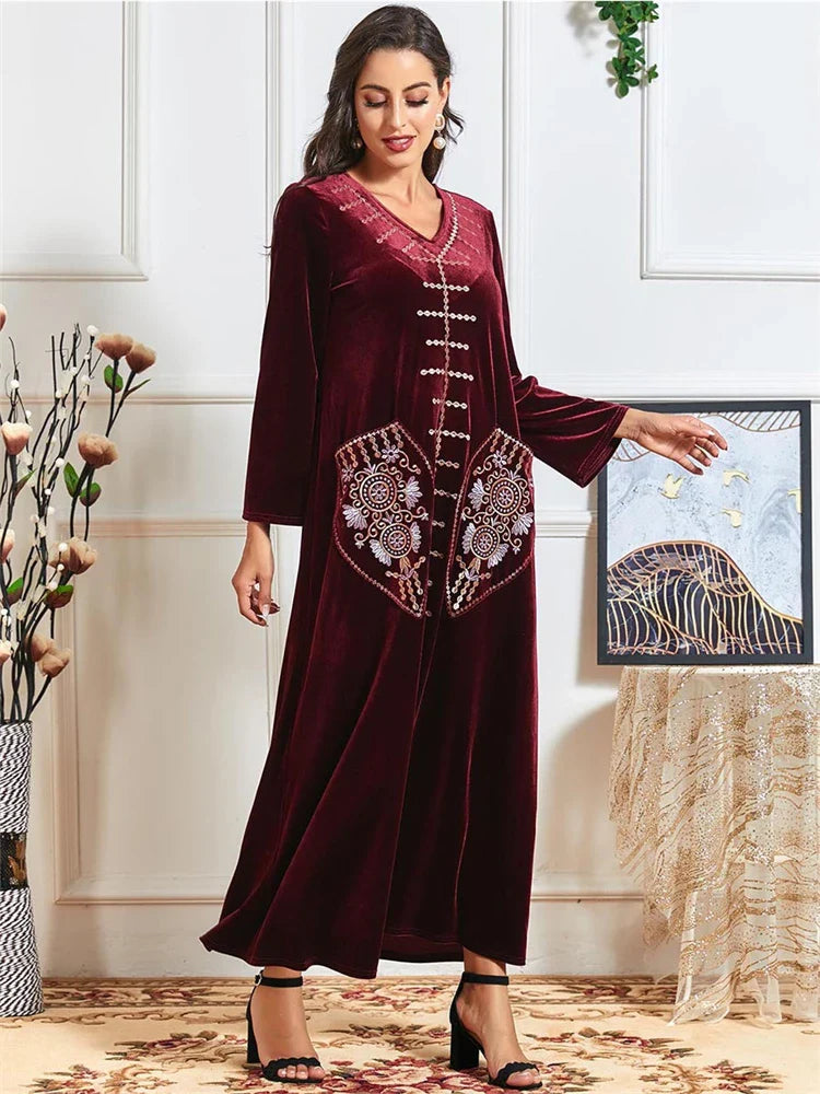 Cralom Cralom Winter Red Abaya Dress - Women Muslim Prayer Eid Ramadan Dubai-Islam