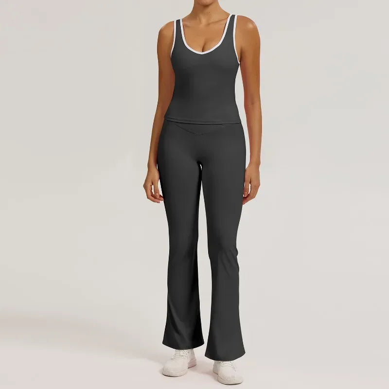 Cralom Seamless Yoga Set: Butt-Lifting Flared Pants & Sports Vest Set