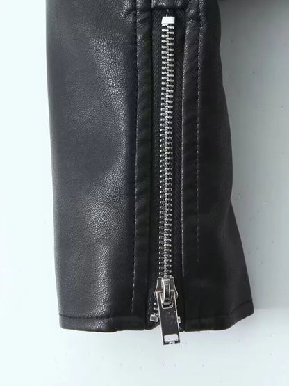 Cralom Faux Leather Lady Jacket Zipper Short Motorcycle Coat