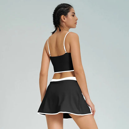 Cralom Women's Tennis Set: Vest & Skirt Fitness Yoga Gym Sportswear