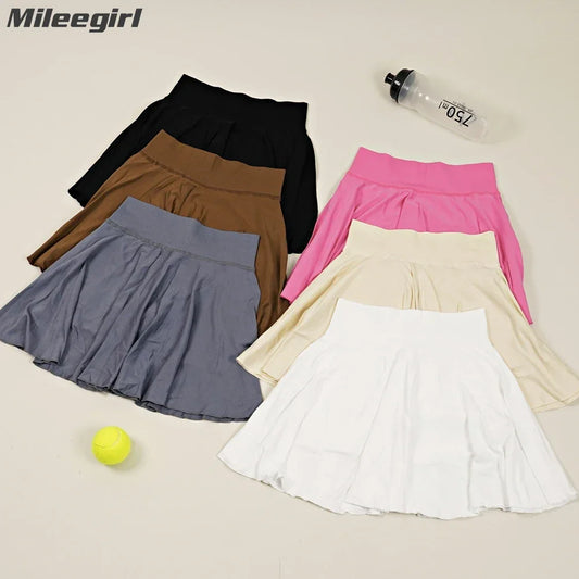 Cralom Women's Tennis Skirt with Built-in Yoga Shorts and Stretchy Quick-Dry Material