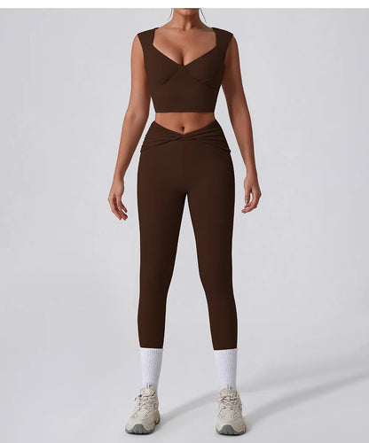 Cralom Yoga Set: Vest & Bell-bottoms Pants Fitness Suit for Women