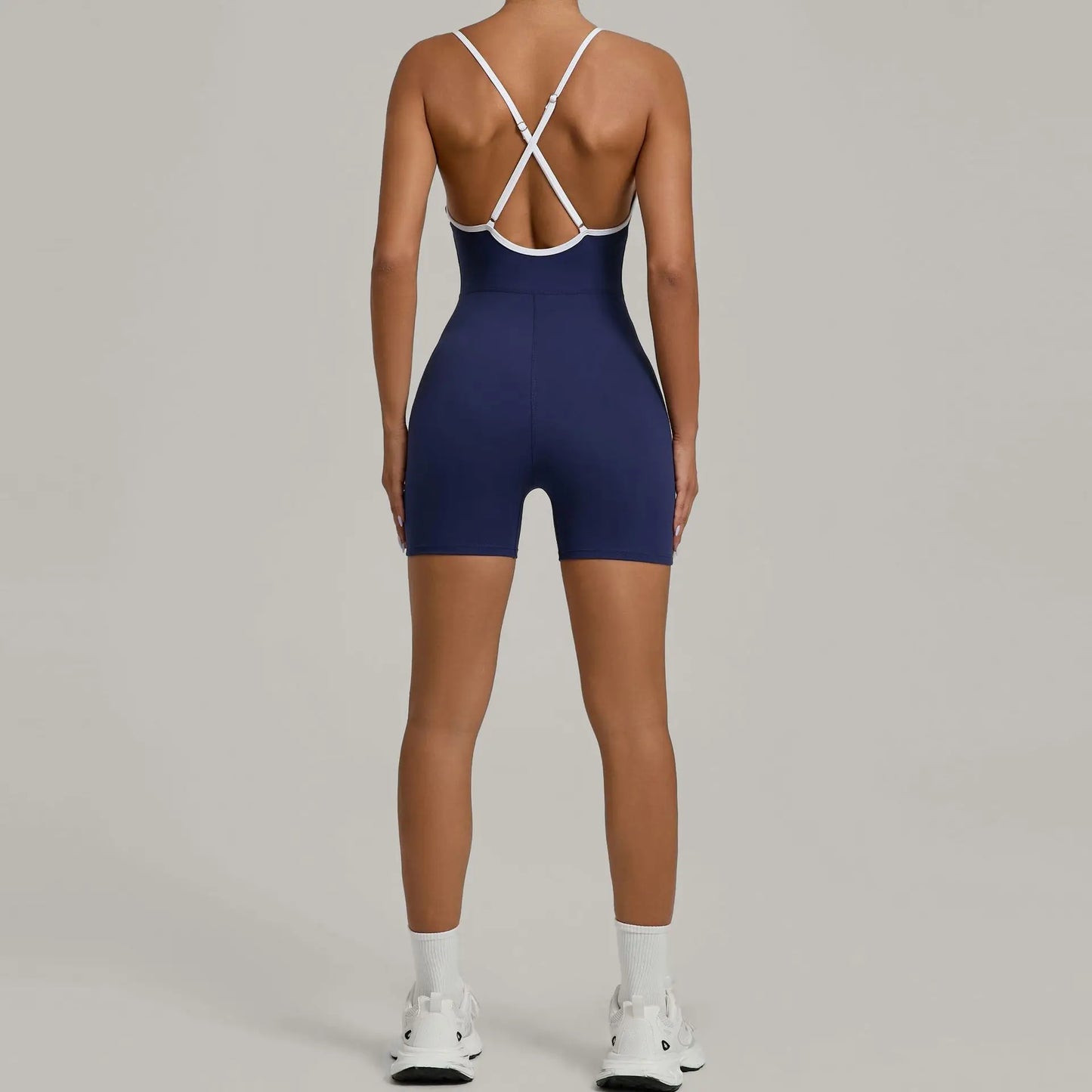 Cralom Color Block Yoga Jumpsuit for Women: Cross Strap, Push-Up, Butt-Lifting Bodysuit