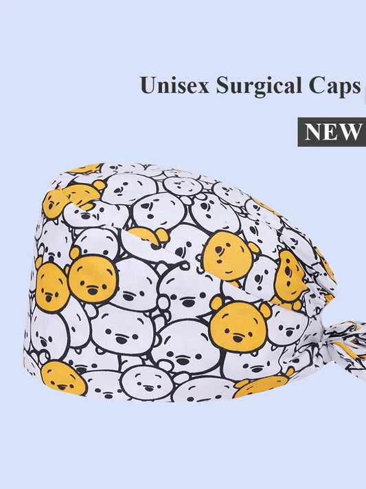 Cralom Bear Surgeon Print Scrub Cap with 100% Cotton Tieback Straps