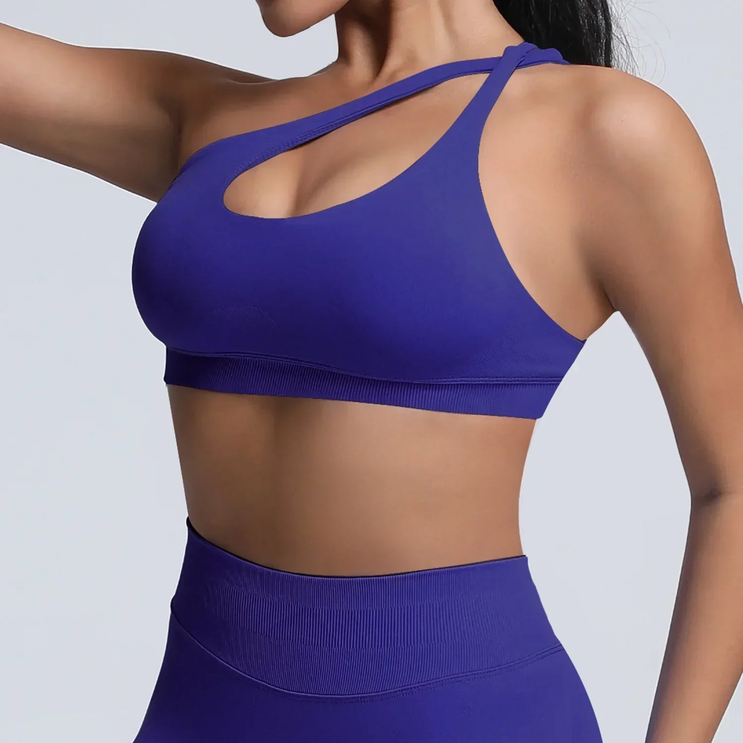 Cralom One Shoulder High Impact Sports Bra - Adjustable Straps & Removable Pads