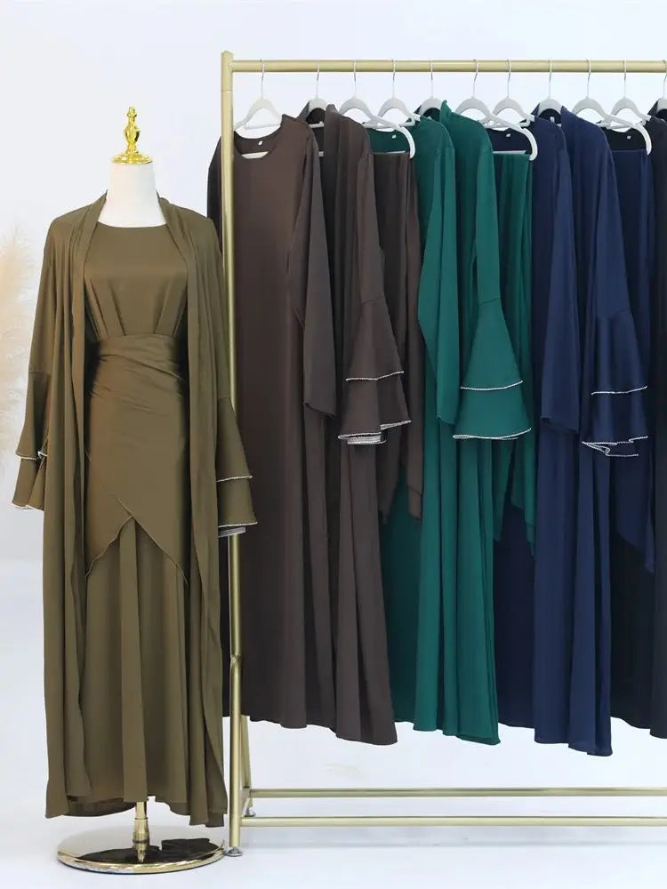 Cralom Ramadan Eid 3-Piece Abaya Set Kaftan for Women