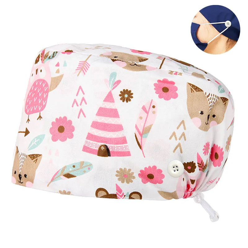 Cralom Dental Patterned Scrub Cap – Adjustable Surgical Work Hat for Nurses & Doctors