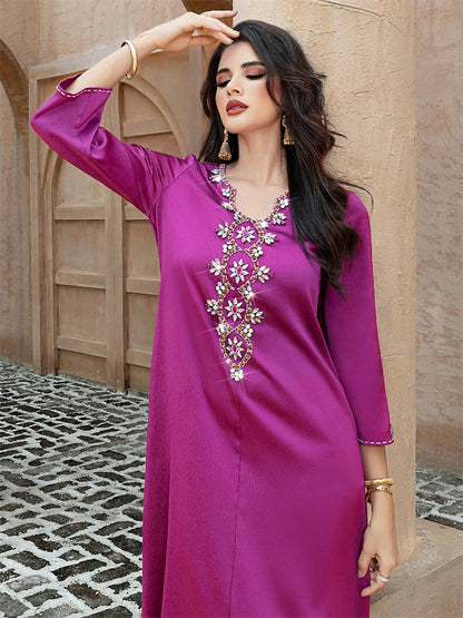 Cralom Ramadan Purple Abaya Dress for Muslim Women