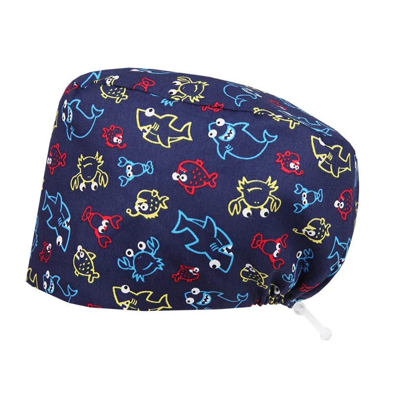 Cralom Women's Cat Print Doctor Hat for Pediatrics & Veterinary Clinics
