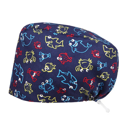 Cralom Women's Cat Print Doctor Hat for Pediatrics & Veterinary Clinics