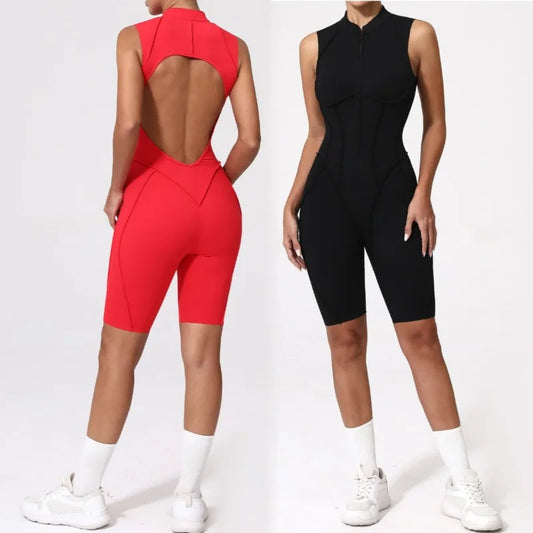Cralom Seamless Brushed Fleece Yoga Jumpsuit with Backless Design