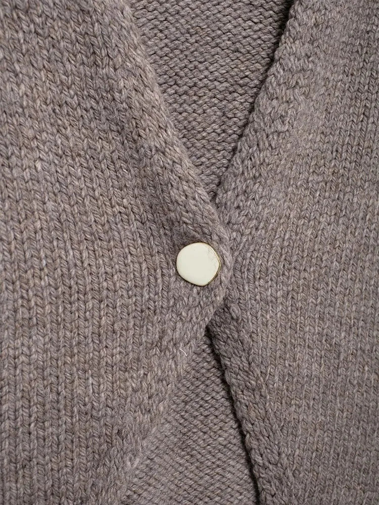 Cralom Vintage Knitted Button Cardigan Sweater for Women Fall Elegant Short Sleeve Knit Top