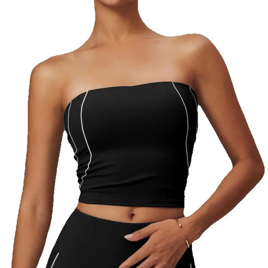 Cralom Women's Yoga Strapless Crop Top for Running and Fitness Training