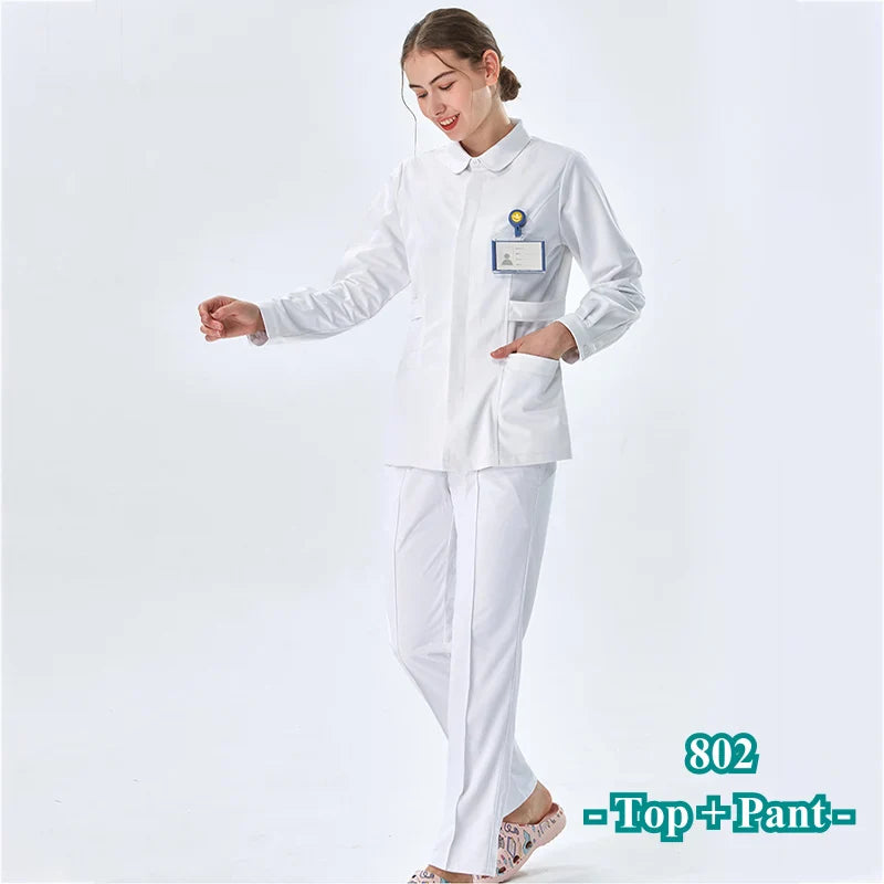 Cralom White Nurse Scrub Set Top and Pant - Hospital Workwear Suit