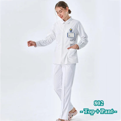 Cralom White Nurse Scrub Set Top and Pant - Hospital Workwear Suit