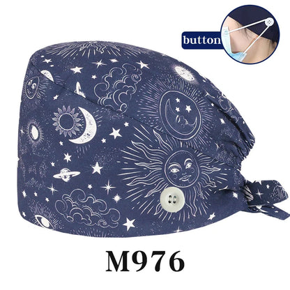 Cralom Cartoon Print Cotton Scrub Caps for Pet Grooming & Medical Professionals