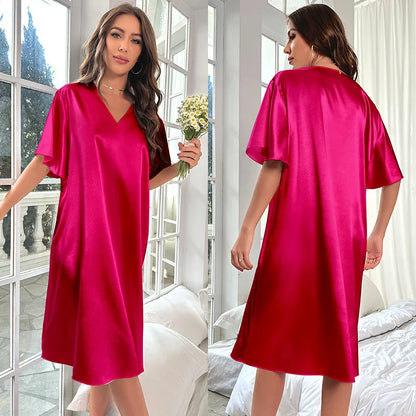 Cralom Women's Ice Silk Nightgown: Cool, Thin, and Comfy Sleepwear