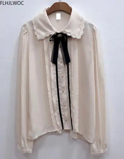 Cralom Spring Women's Preppy Button Shirts Pink White Vintage Design
