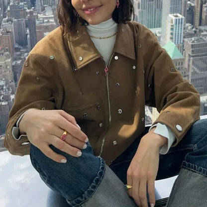 Cralom Patchwork Zipper Jacket: Stylish Women's Outerwear