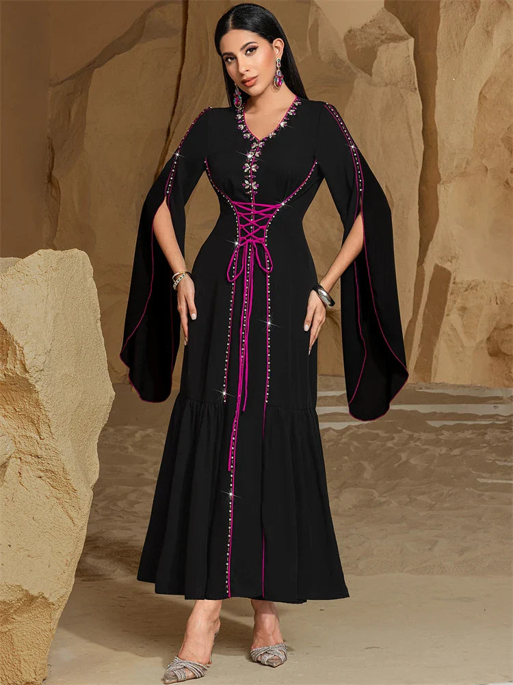 Cralom Black Satin Evening Abaya - Modest Dress for Women