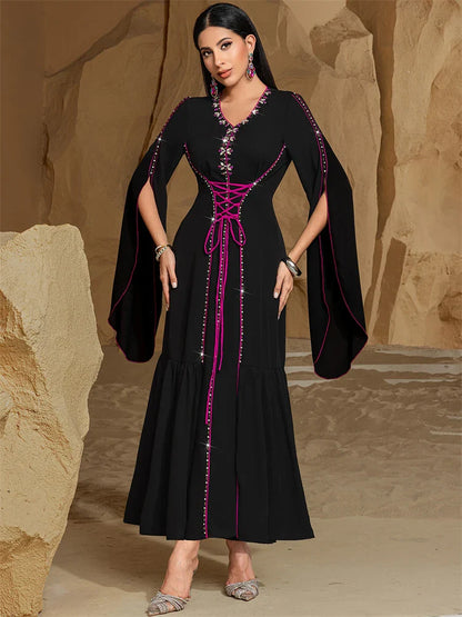 Cralom Black Satin Evening Abaya - Modest Dress for Women