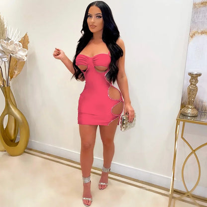 Cralom Lace Up Side Cut Out Bodycon Mini Dress