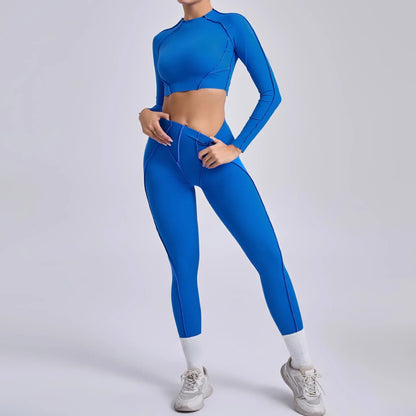 Cralom Seamless Yoga Set High Waisted Tummy Control Pleated Hip Lifting Workout Suit