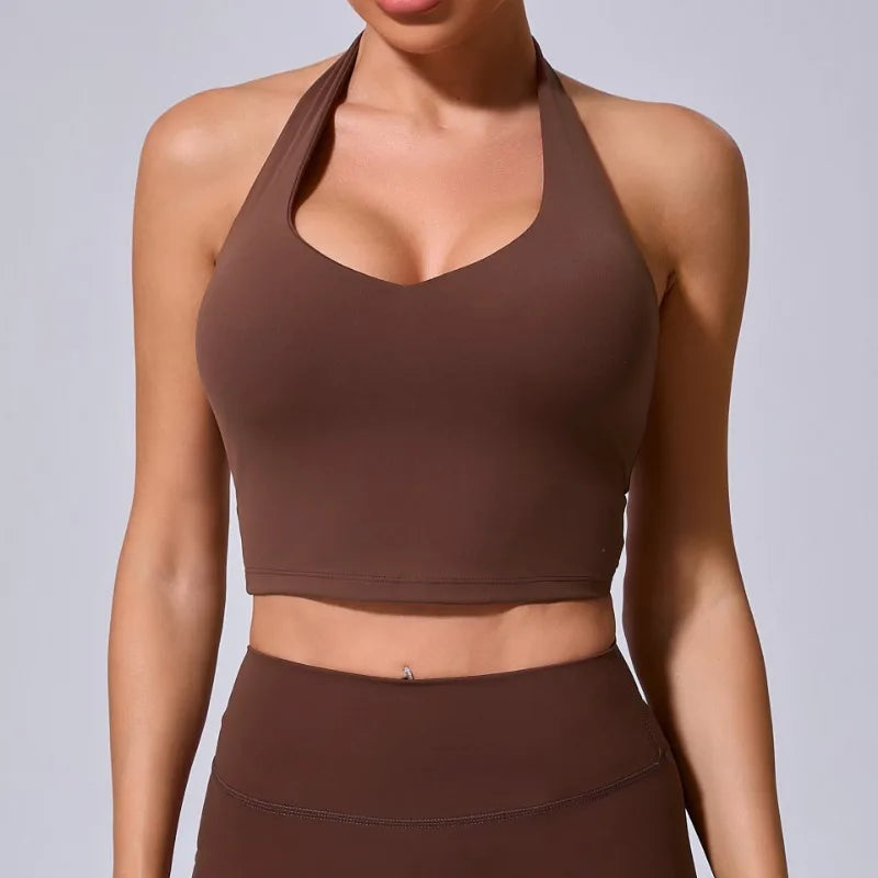 Cralom Halter Neck Sports Bra: Quick-Dry & Supportive for Yoga, Running, Fitness