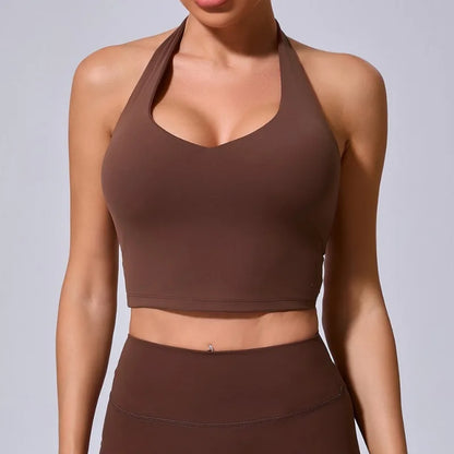 Cralom Halter Neck Sports Bra: Quick-Dry & Supportive for Yoga, Running, Fitness
