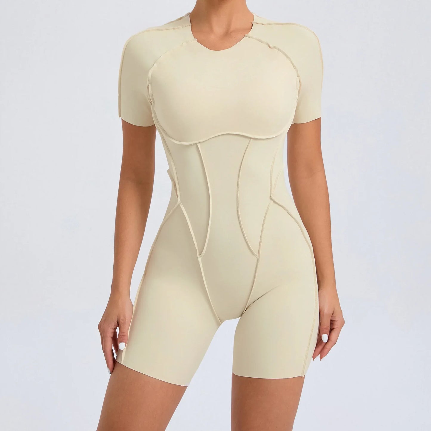 Cralom Hollow Back Yoga Jumpsuit Short-Sleeved Sportswear