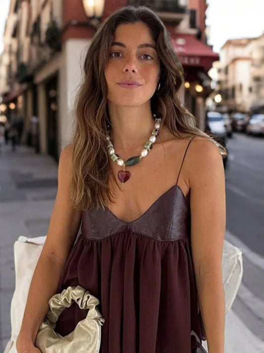 Cralom Patchwork Leather Vest: Sleeveless V-Neck Tank Top for Women