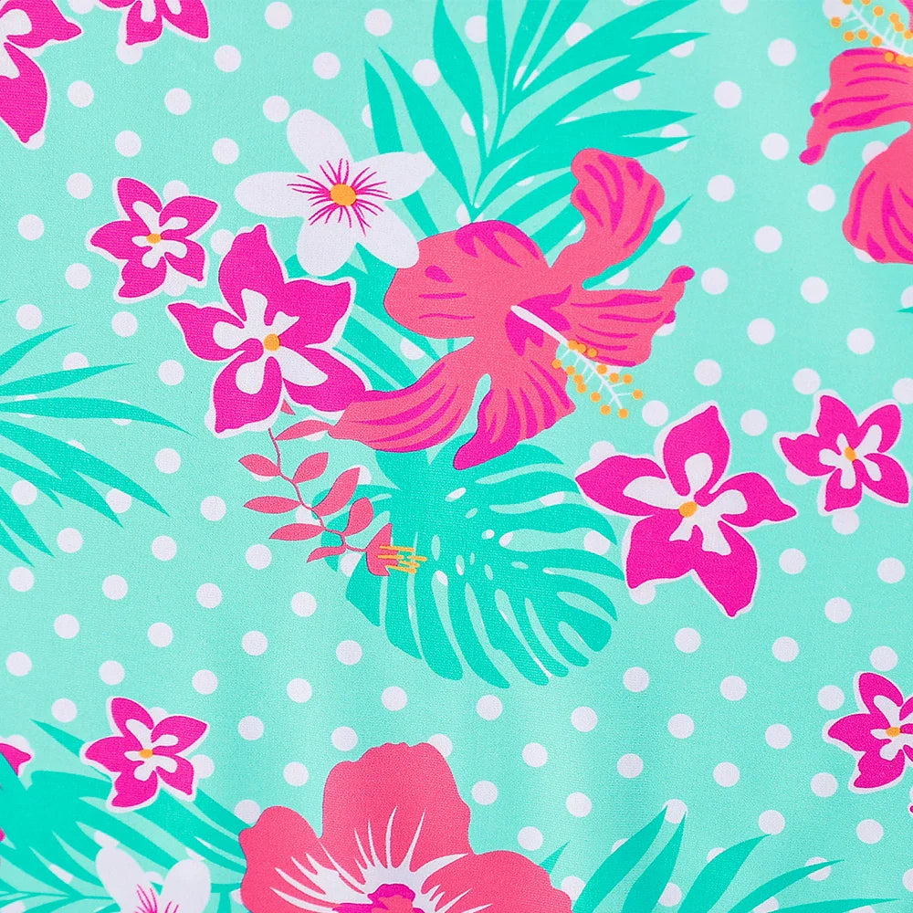 Girls' Cralom Floral Print Short Sleeve Swim Top & Boyleg Shorts Set, Turquoise Beach Swimwear