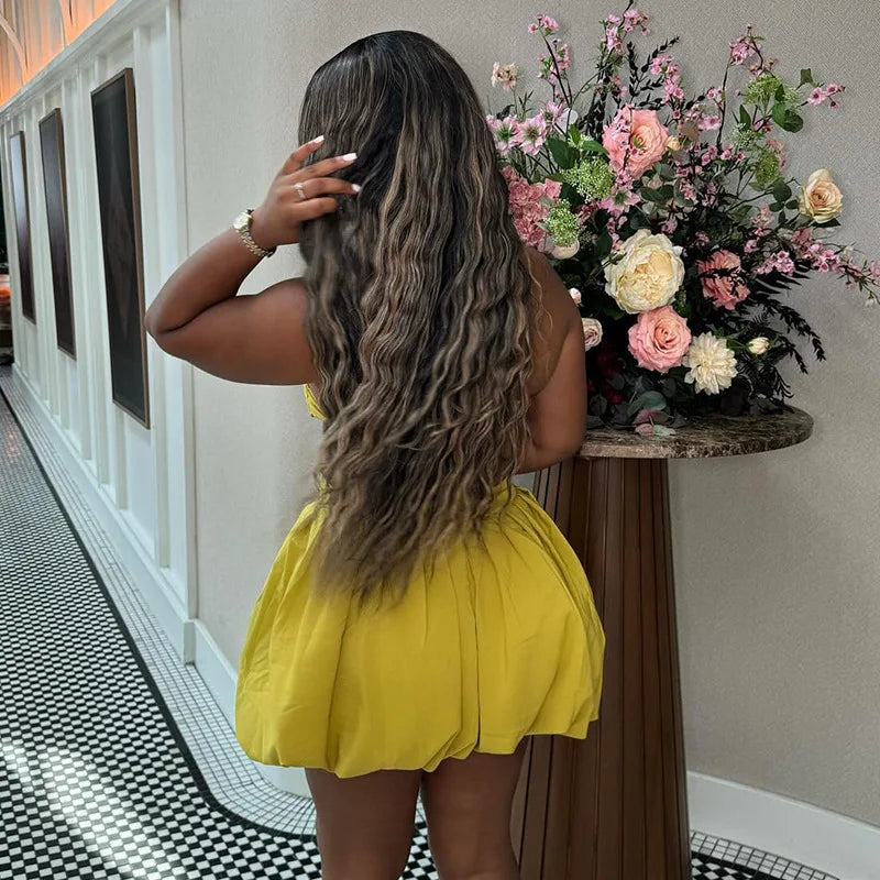 Cralom Sweet Fresh Neck Strapless Backless Dress for Women