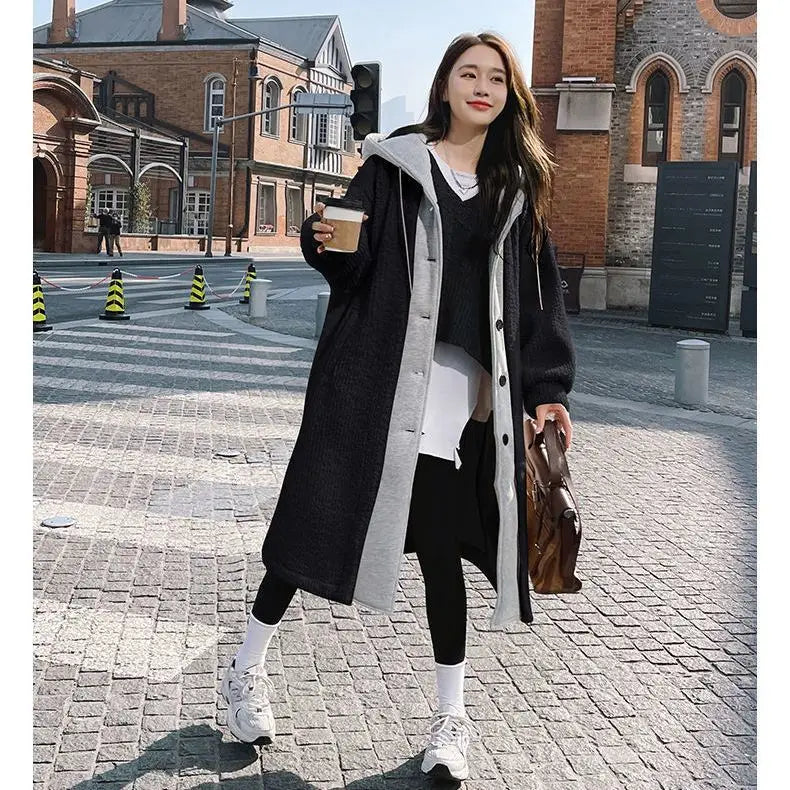 Cralom Faux Two-piece Hooded Cardigan Coat: Y2K Korean Fashion Plush Tide Streetwear