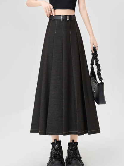 Cralom High Waist Denim Pleated A-Line Skirt | Korean Style Spring Summer Fashion