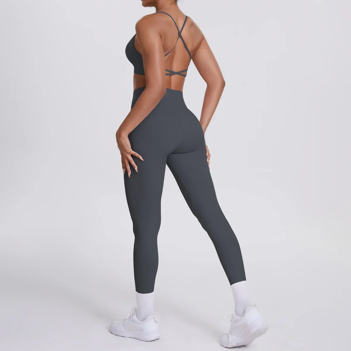 Cralom Seamless Yoga Set: Cross Back Sports Bra & High Waist Booty Lifting Leggings