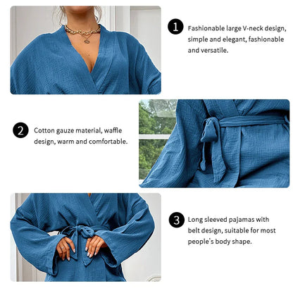 Cralom Women's Cotton Pajama Set with Robe and Pants