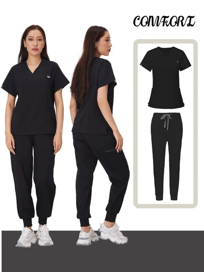 Cralom Multicolor Beauty Scrubs Set for Women: Top + Straight Pant Uniform