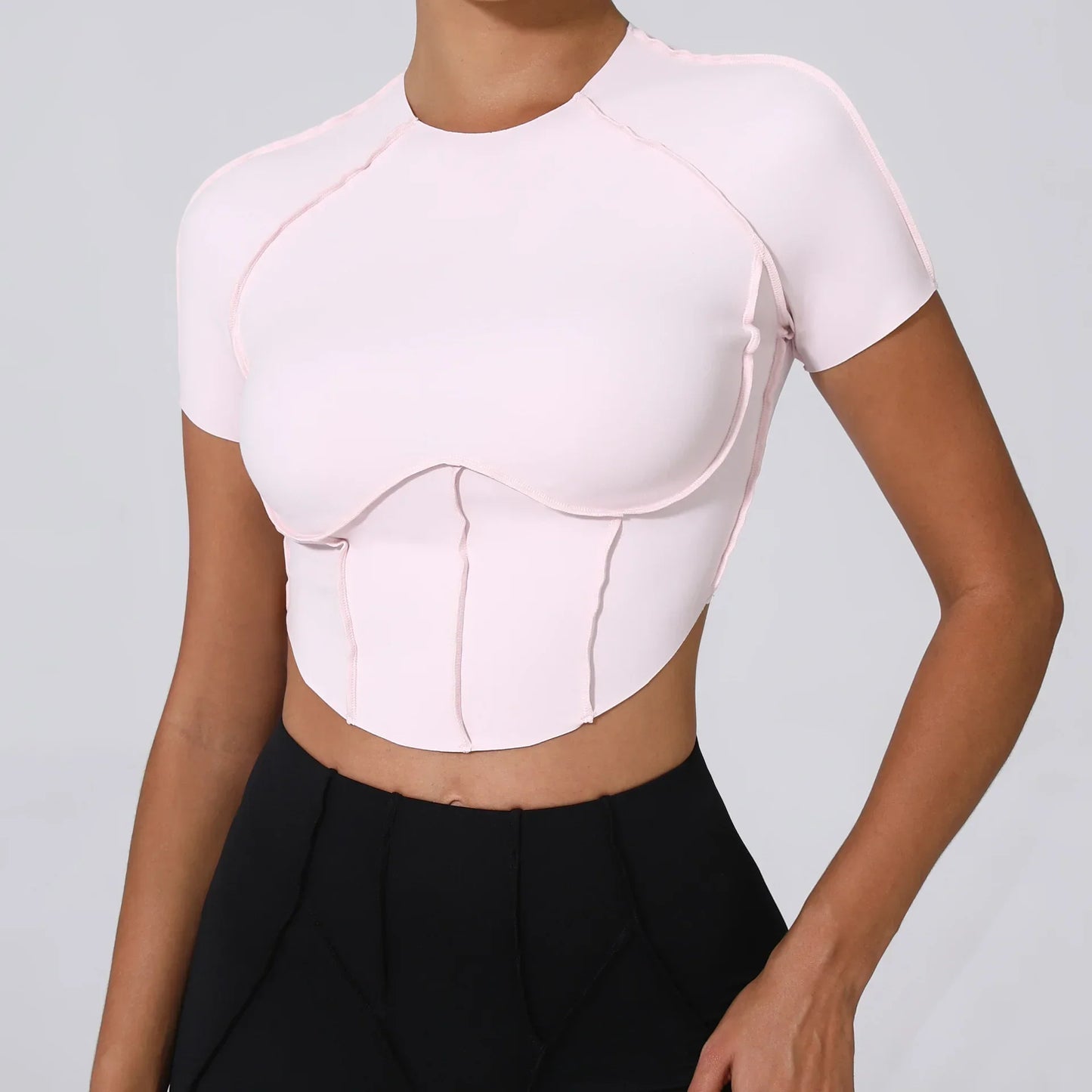 Cralom Seamless Yoga Short Sleeve Top for Running Workout - No Padding
