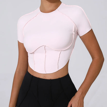Cralom Seamless Yoga Short Sleeve Top for Running Workout - No Padding