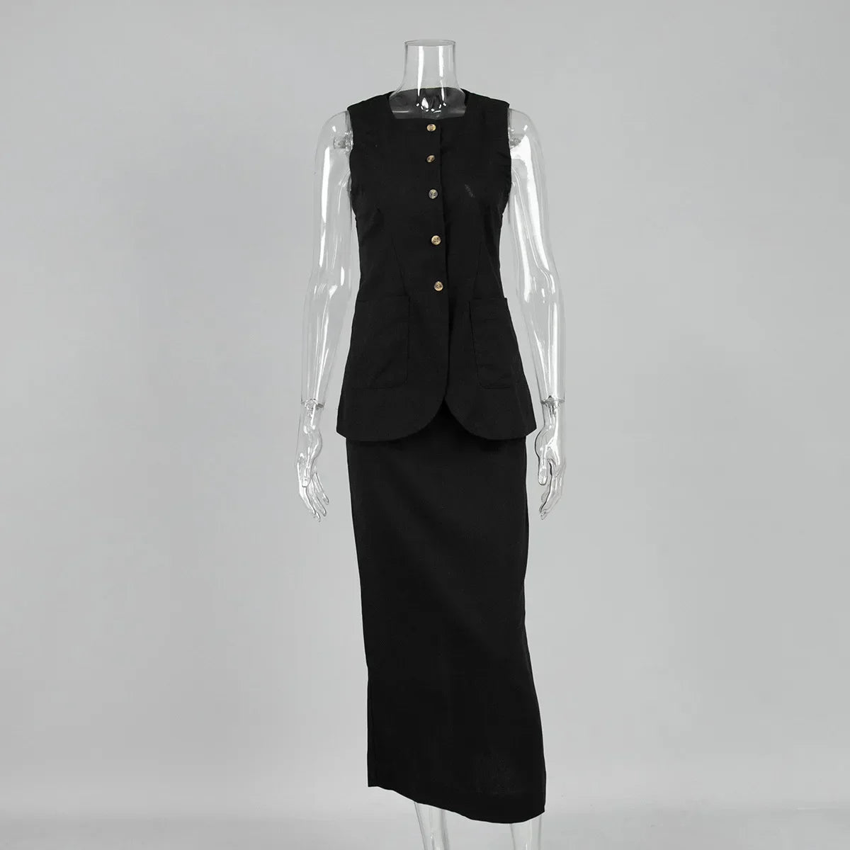 Cralom Sleeveless Vest & High Waisted Skirt Set for Office Ladies