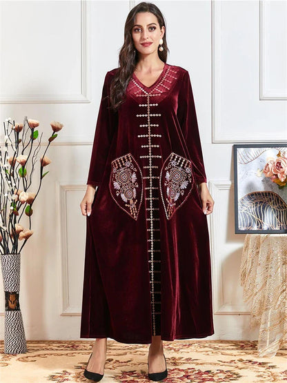 Cralom Cralom Winter Red Abaya Dress - Women Muslim Prayer Eid Ramadan Dubai-Islam