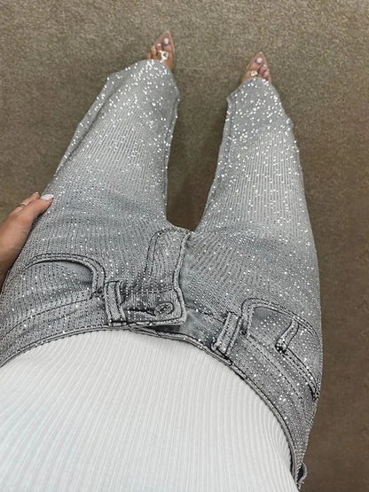 Cralom High Waist Rhinestone Straight Jeans | Streetwear Fashion Women's Denim