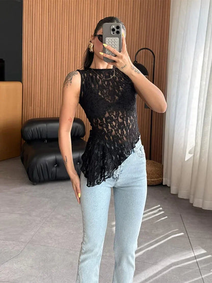 Cralom Lace Sleeveless Tank Top - Summer 2025 Elegant Slim Fit