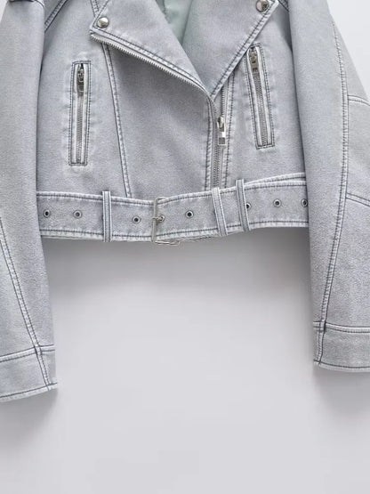 Cralom Women's Faux Leather Zipper Jacket