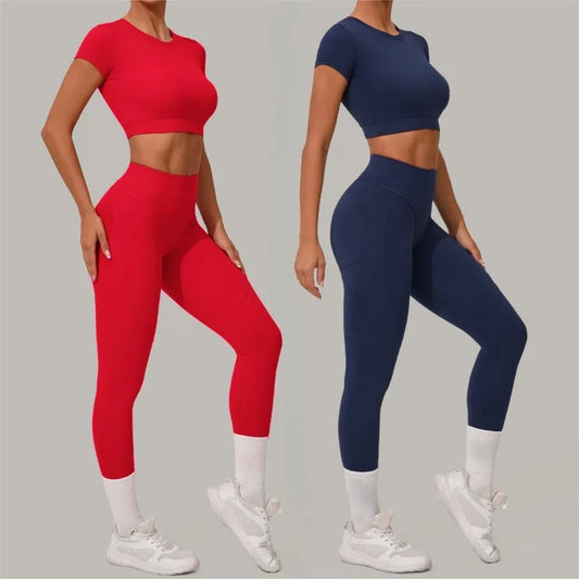 Cralom Seamless Brushed Yoga Set - High Waist Booty Lifting Workout Outfit