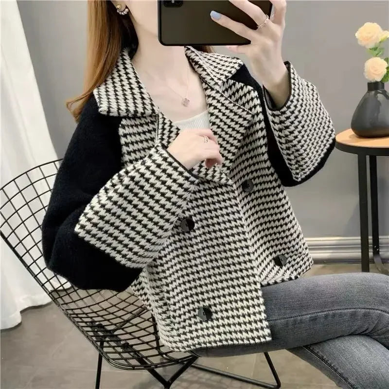 Cralom Women's Elegant Short Wool Blend Jacket Korean Style XL