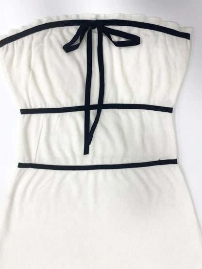Cralom Women's Strapless Stripes Knit Midi Dress with Bowknot