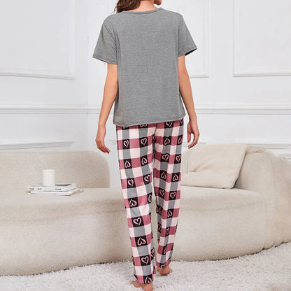 Cralom Women's Heart Print Pajama Set with Short-Sleeve Top, Shorts & Long Pants