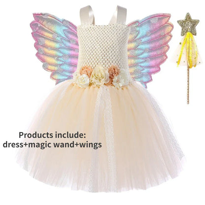 Cralom Fairy Tutu Dress with Wings - Halloween Cosplay Costume